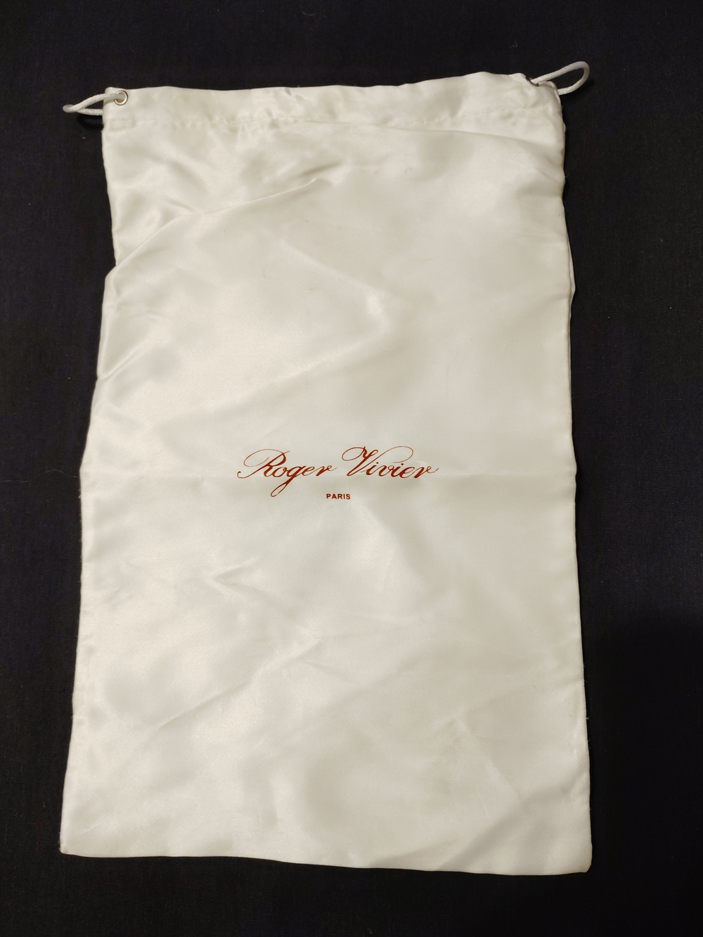 Roger Vivier White Drawstring Dust Bag w/ Red Logo